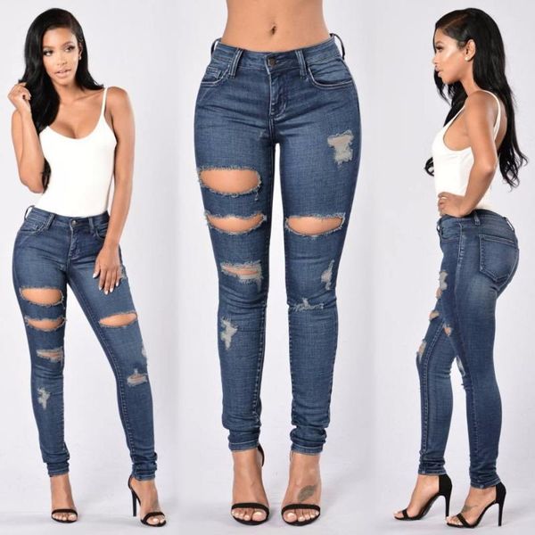 

women's jeans 2021 skinny woman cotton cowboy pants middle waist blue ripped for women boyfriend denim trousers