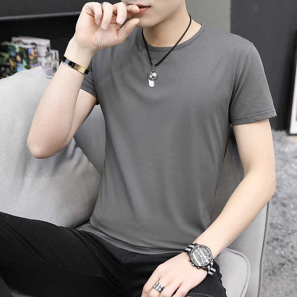 

2021 new modal men's ice silk short sleeve t-shirt summer fashion round neck ice fast drying t-shirt, White;black