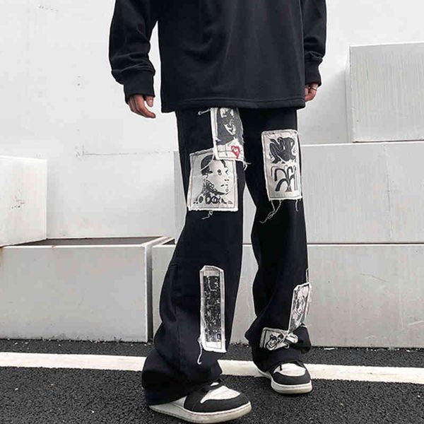 

straight black jeans pants for men oversize washed high street casual denim trousers