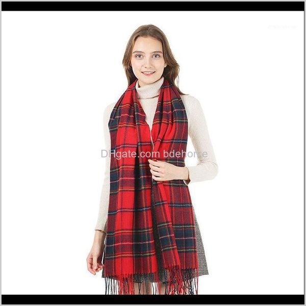 

wraps hats, scarves & gloves aessories drop delivery 2021 women autumn and winter plaid scarf ladies imitation cashmere fashion fringed shaw, Blue;gray