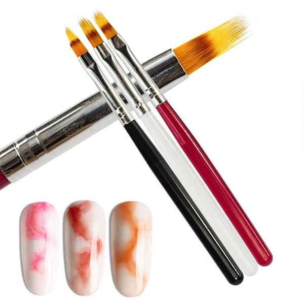 

nail brushes 1pcs brush pen uv gel gradient bloom art painting wood handle nylon hair black white red draw manicure tool, Yellow