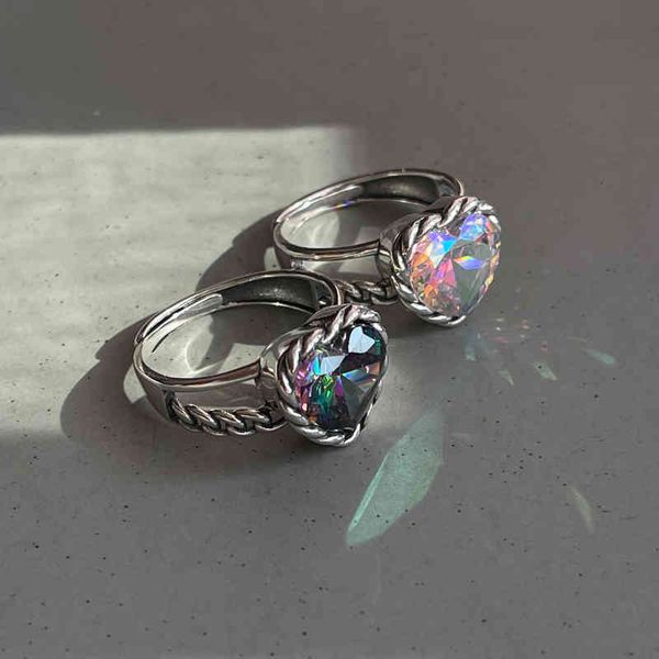 

band rings 925 sterling silver colorful zircon love female ins fashion personality versatile double open index finger j019