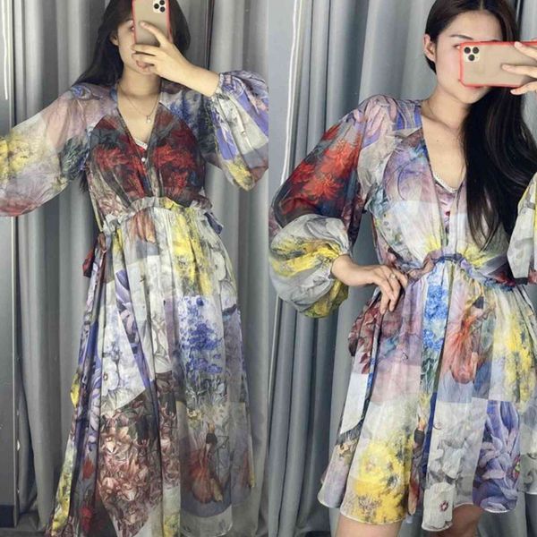 

runway dresses australia spring/summer printed v-neck lantern long sleeve dress (strap petticoat) gvjw, Black