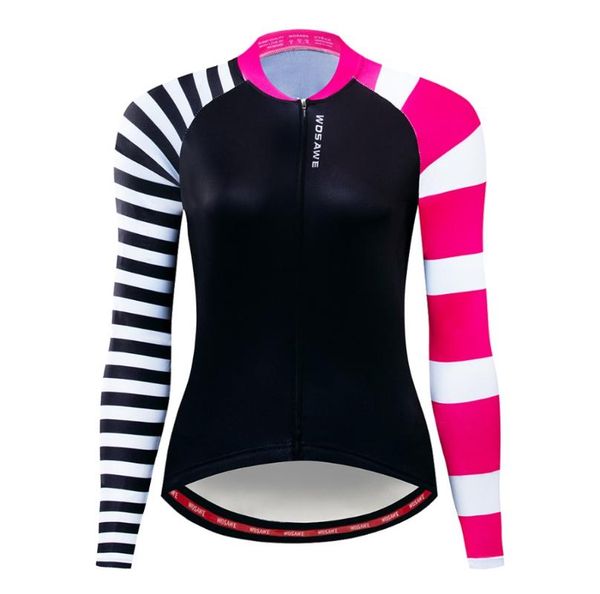

racing jackets wosawe female cycling jersey long sleeves road clothes spring autumn breathable bicycle women's, Black;red