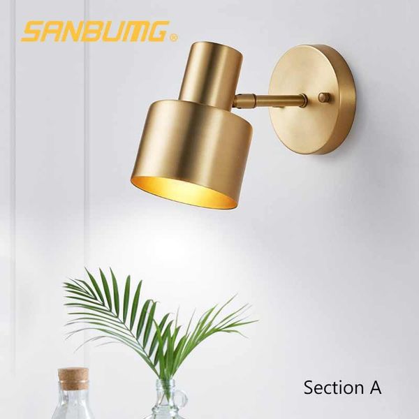 

wall lamp sanbugm nordic sconce bedside rotating gold light fixture electroplating is not easy to rust lights