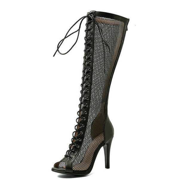 

dress shoes fashion comfort air mesh women sandals thin heels summer boots party casual open toe big size 47 e232, Black