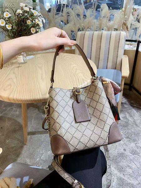 

old flower women's leather bucket shoulder bag full set gift box packaging