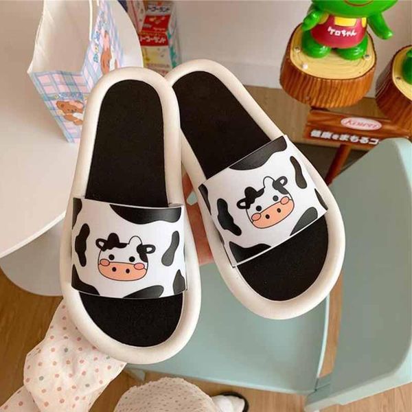 

slippers women for summer girl cute cows shoes home indoor outdoor ladies casual animale open toe flat comfort fashion, Black