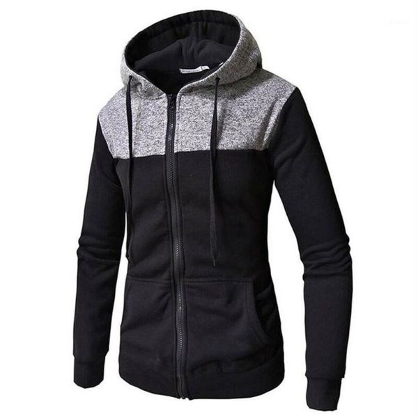 

men's hoodies & sweatshirts mens colour block pullover casual sweatshirt hooded zipper up 2021 fashion clothes patchwork pockets for m, Black