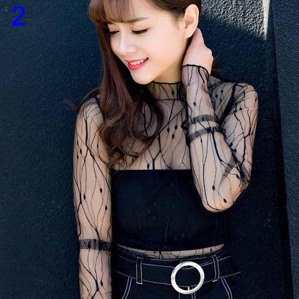 

women's swimwear women blouse see through transparent mesh long sleeve sheer blouses shirt tee xr-, White;black