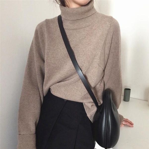 

women's sweaters syj 2021 winter spring korean style knitwear turtleneck warm pullover solid minimalist elegant sweater sw7276, White;black