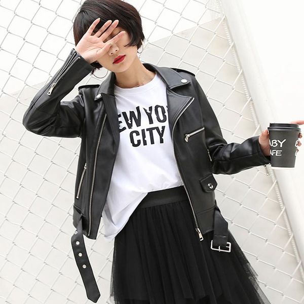 

women's leather & faux hlmfs women fashion black pu leatherjacket 2021 spring motorcycle suede coat short biker jacket soft female
