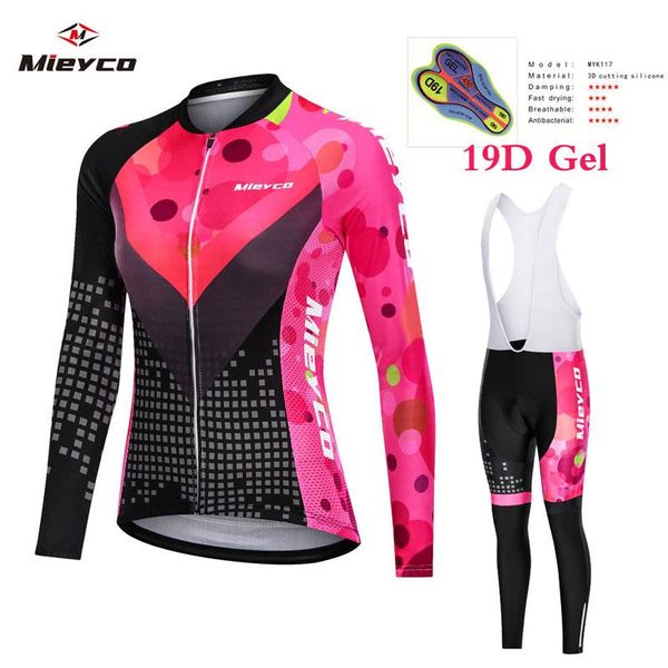 

racing sets 2021 mieyco pro team summer cycling jersey set bicycle clothing breathable women long sleeve shirt bike bib mtb suit 19d gel pad, Black;blue