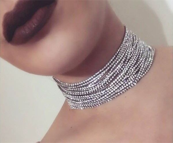 

fashion diamond inlaid multi-layer versatile women's clavicle chain choker neck women necklace, Black