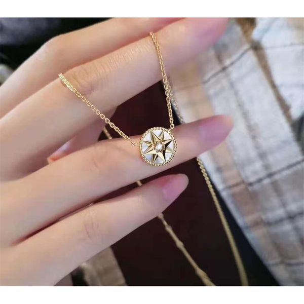 

70% off outlet online family lucky eight star compass inlaid with diamond white fritillaria clavicle chain women's necklace net red, Black