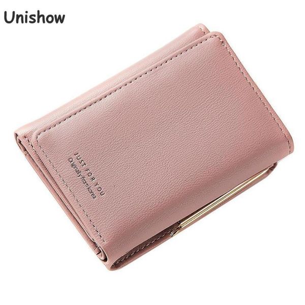 

wallets unishow brand lock wallet women small coin purse tri fold card holder female pu leather change pocket little girl, Red;black