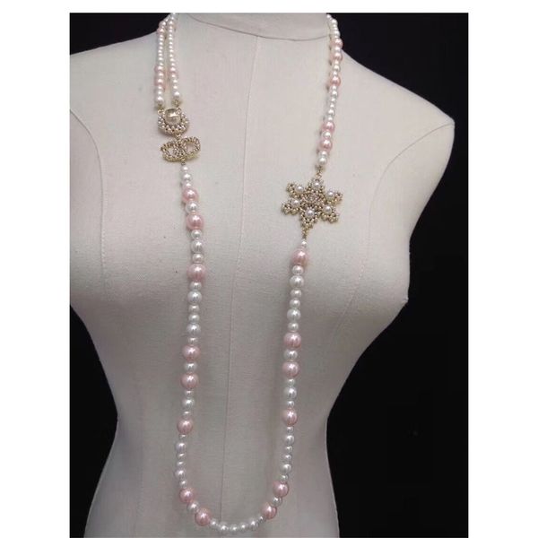 

xiaoxiang pearl sweater chain temperament long necklace inlaid with diamondv, Silver