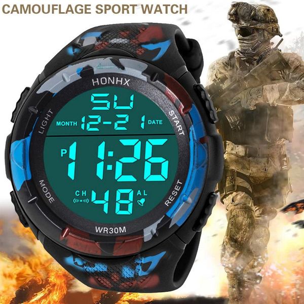 

men led watch camouflage silicone digital military waterproof sport wrist zegarek horloge reloj pulsera hombre l wristwatches, Slivery;brown