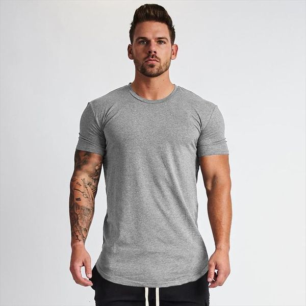 

muscleguys plain clothing fitness men t shirts o neck cotton bodybuilding tee slim fit gyms homme, White;black