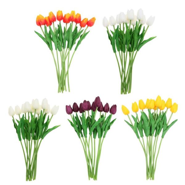 

10pcs tulips artificial flowers bouquet real touch wedding party home decoration props garden decor pu decorative & wreaths