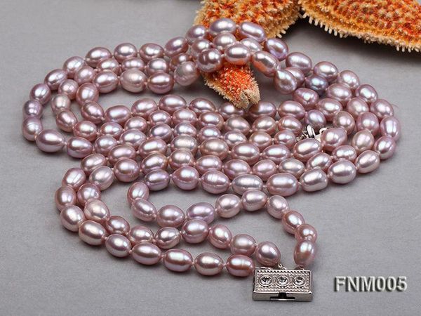 

chokers three-strand lavender 7-8mm oval shape cultured freshwater pearl necklace, Golden;silver