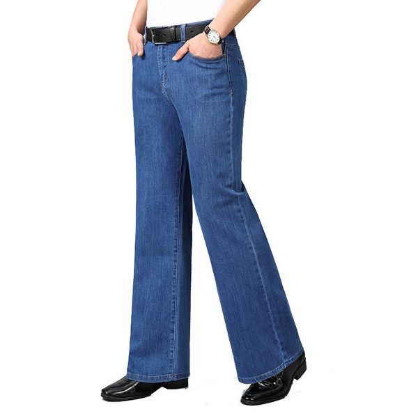 

men's jeans for men high waist stretch loose wide-leg pants classic design big flared size 26-34, Blue