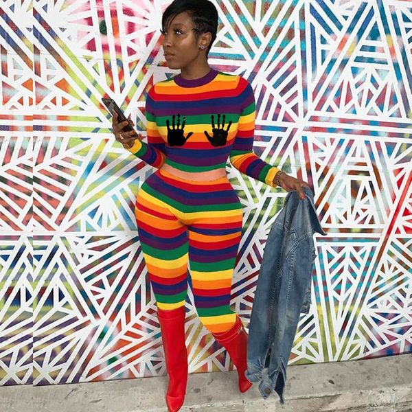

ethnic clothing 2 two piece sets women full sleeve and skinny pants matching african clothes fashion rainbow stripe print tracksuit, Red