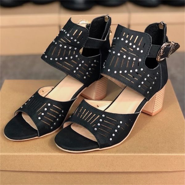 

women sandals peep-toe leather shoes hollow out high heels platform shoe summer rhinestones crystals sandal with metal buckle size 35-43 01, Black