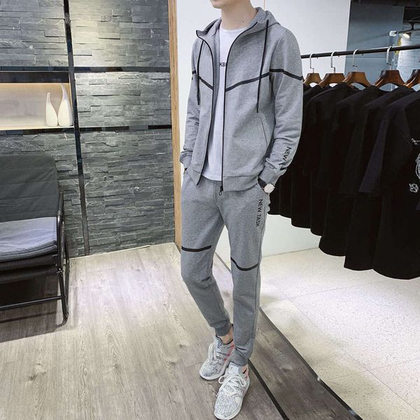 

tracksuits autumn sweater men's ins trend loose casual suit hooded sportswear, Gray