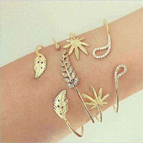 

cuff 4 pcs/ set women bracelets bohemian leaves knot round chain opening gold bracelet fashion apparel jewelry, White