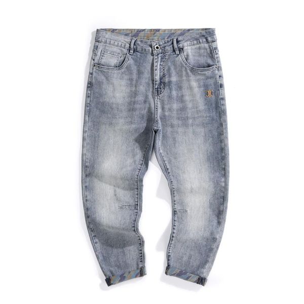 

men's jeans copped trousers 2021 summer for men harem pants light blue stretch wide leg clothing