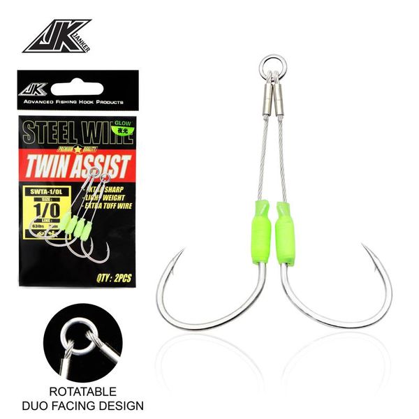 

5packs sea fishing hook steel wire 7x7 slow jigging size 1/0 2/0 3/0 4/0 5/0 luminous double assist pitch tackle hooks