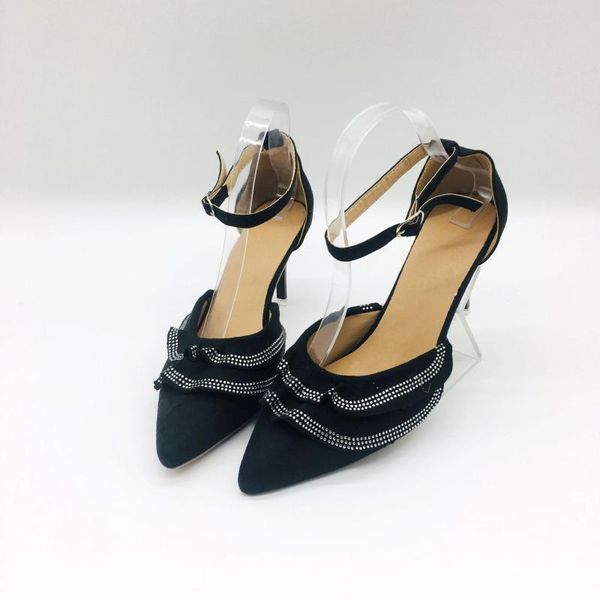 

sandals ruffled baotou stiletto women 2021 summer 8.5cm high-heeled buckle pointed toe women's shoes, Black