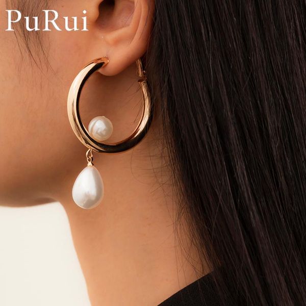 

hoop & huggie 2021 trendy pearl earrings for women drop water birthday party circle round wedding fashion jewelry, Golden;silver