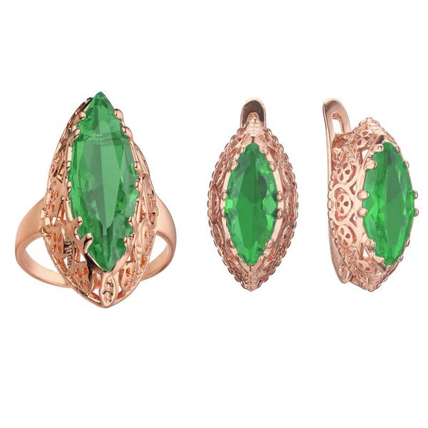 

earrings & necklace 2021 luxury big green stone ring jewelry set bohemia women fashion accessories lady gift, Silver
