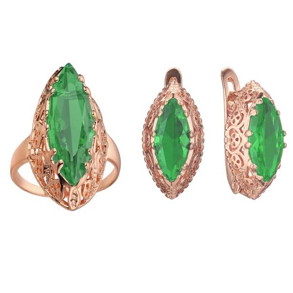 Orecchini Collana 2021 Set di gioielli di lusso con grande anello in pietra verde Boemia Accessori moda donna Regalo da donna