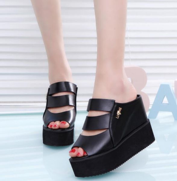 

slippers women 2021 super high11cm wedges platform fish mouth dames schoenen white fashion mules shoes pantufa zapatos mujer, Black