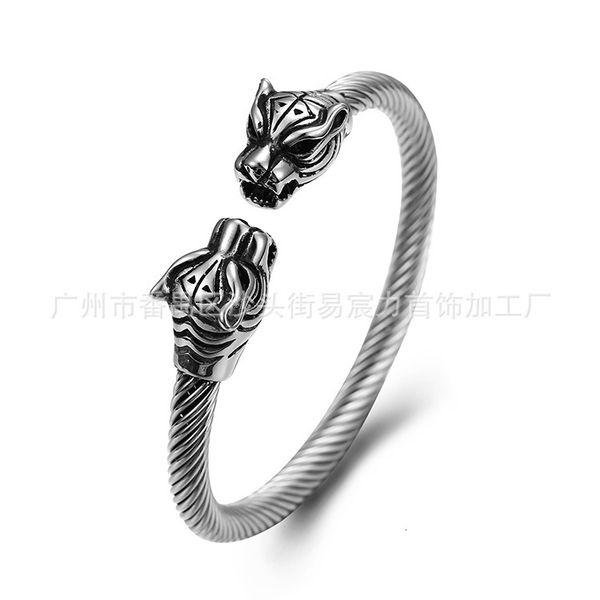 

bangles bracelets stainless steel leopard head bracelet, wire rope titanium bracelet, Black