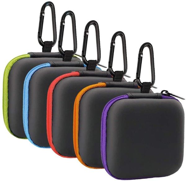 

storage bags 5pack square earbud case portable eva carrying bag cell phone accessories organizer with carabiner for earphone, ea