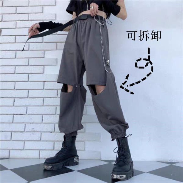 

men's pants 2021ss shorts/trousers korean men women hipster personality detachable two-wear high street cargo casual straight wide-leg, Black