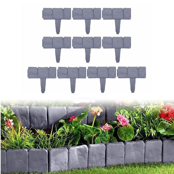 

10pcs/ set garden fence diy plastic lawn edging plant border flower imitation stone decorative landscape fencing, trellis & gates