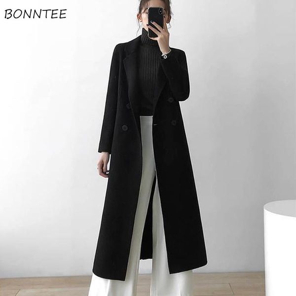 

women's wool & blends women autumn solid simple double breasted loose long overcoats all-match casual korean style female lady outwear, Black