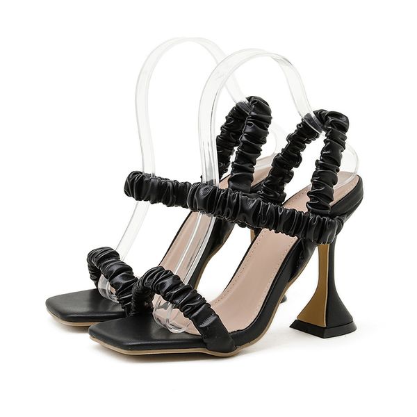 

slippers pleated ladies sandals summer fashion party high heels shoes gladiator women black white big size 41 42 72px