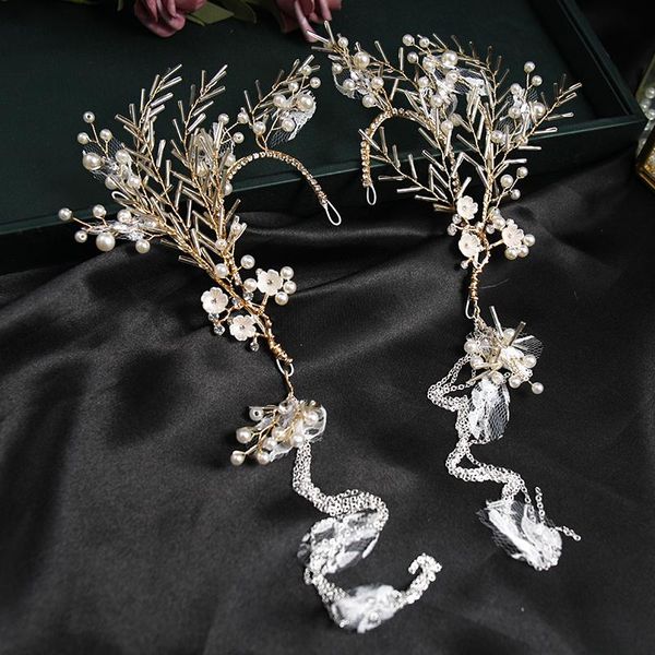 

hair clips & barrettes forseven zinc alloy metal pearl tassel material fashion classic style light gold bridal headband ladies fd1186, Golden;silver