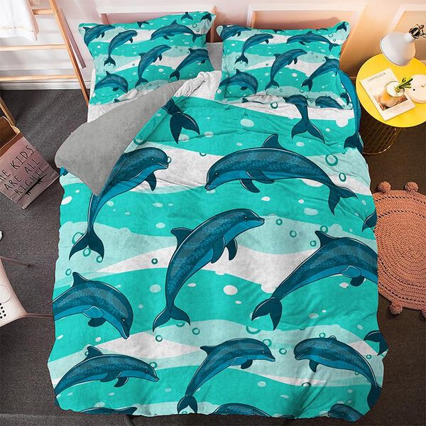 

bedding sets cartoon fish dolphin pattern 2/3pcs duvet cover set bedclothes king  size home textile