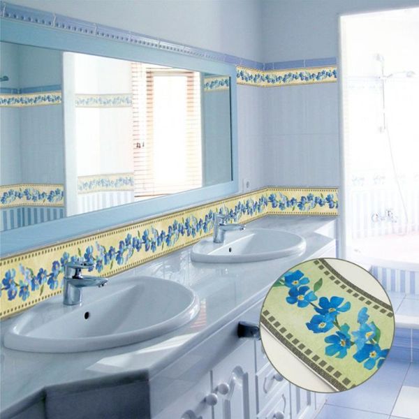 

wallpapers creative self adhesive wallpaper baseboard livingroom bathroom retro blue flower vine pattern waistline wall stickers yx010