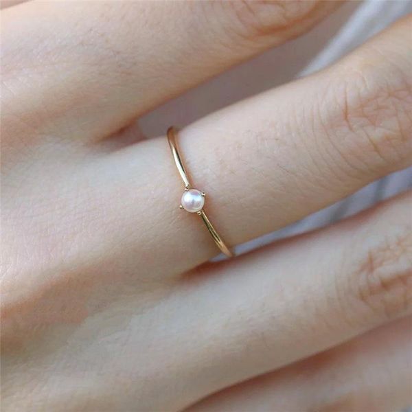 

wedding rings classic female white pearl stone ring rose gold silver color for women simple bride round thin engagement, Slivery;golden