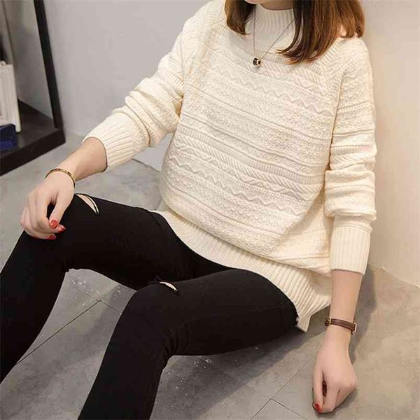 

half turtleneck sweater women loose autumn and winter korean version of the wave pattern raglan sleeves knit shirt 210427, White;black