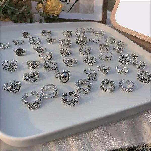 

designer rings 2021 vintage silver color finger for women men punk hip hop opening adjustable ring weaving statement jewelry gift, Golden;silver
