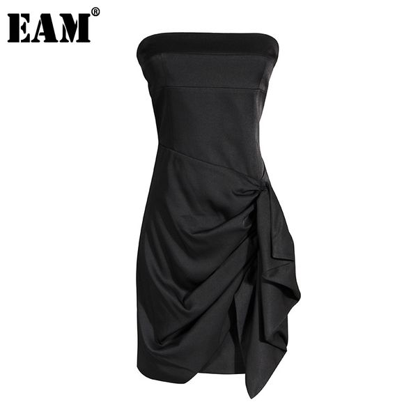 

[eam] women black pleated elegant irregular strapless dress sleeveless loose fit fashion spring summer 1w909 210512, Black;gray